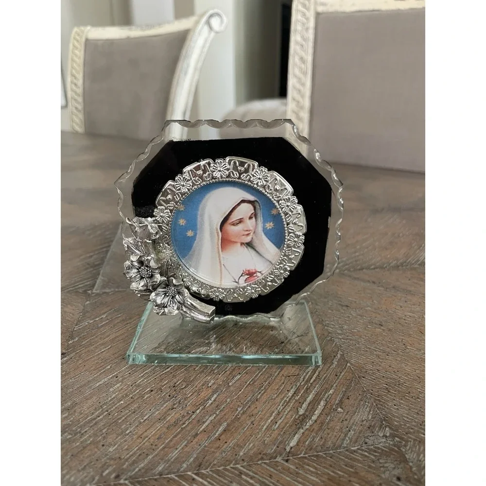 Vintage Framed Virgin Mary‎ Glass Embellished Photo Frame 4x4